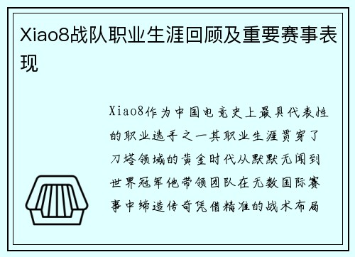 Xiao8战队职业生涯回顾及重要赛事表现